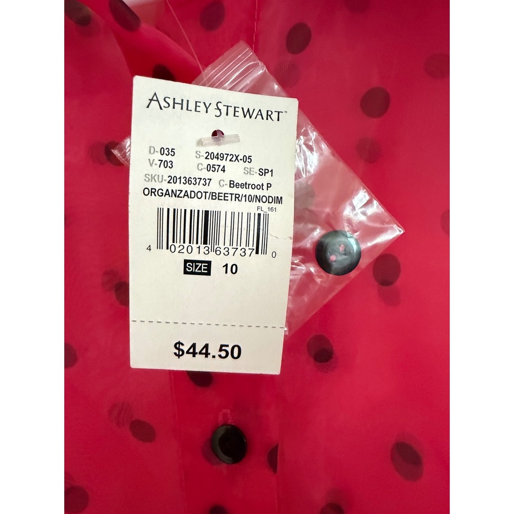 Ashley Stewart Pink Polka Dot Sheer Organza Puff Sleeve Blouse Size 10 NWT - Picture 7 of 7